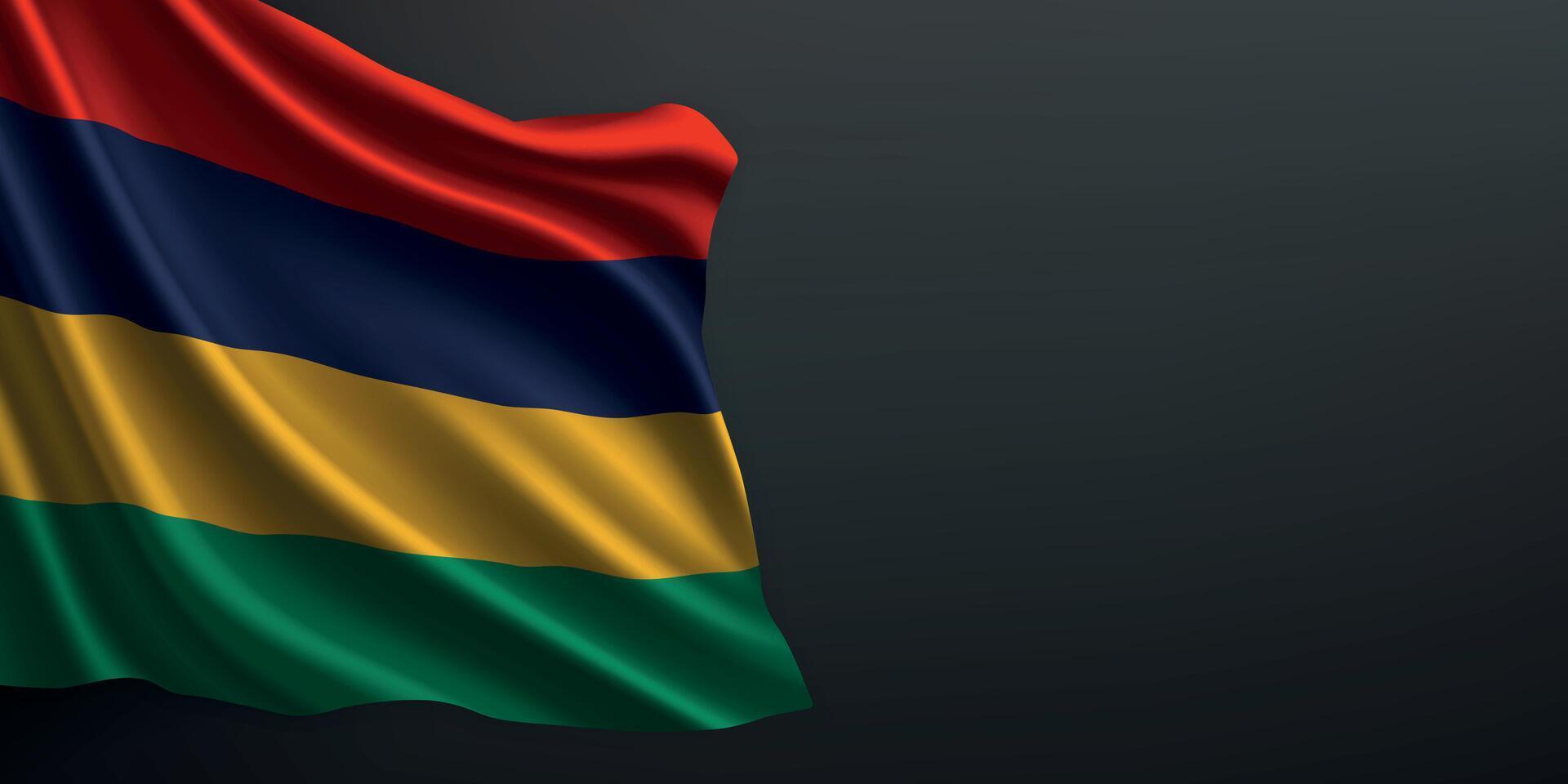 Mauritius national flag waving on dark background vector