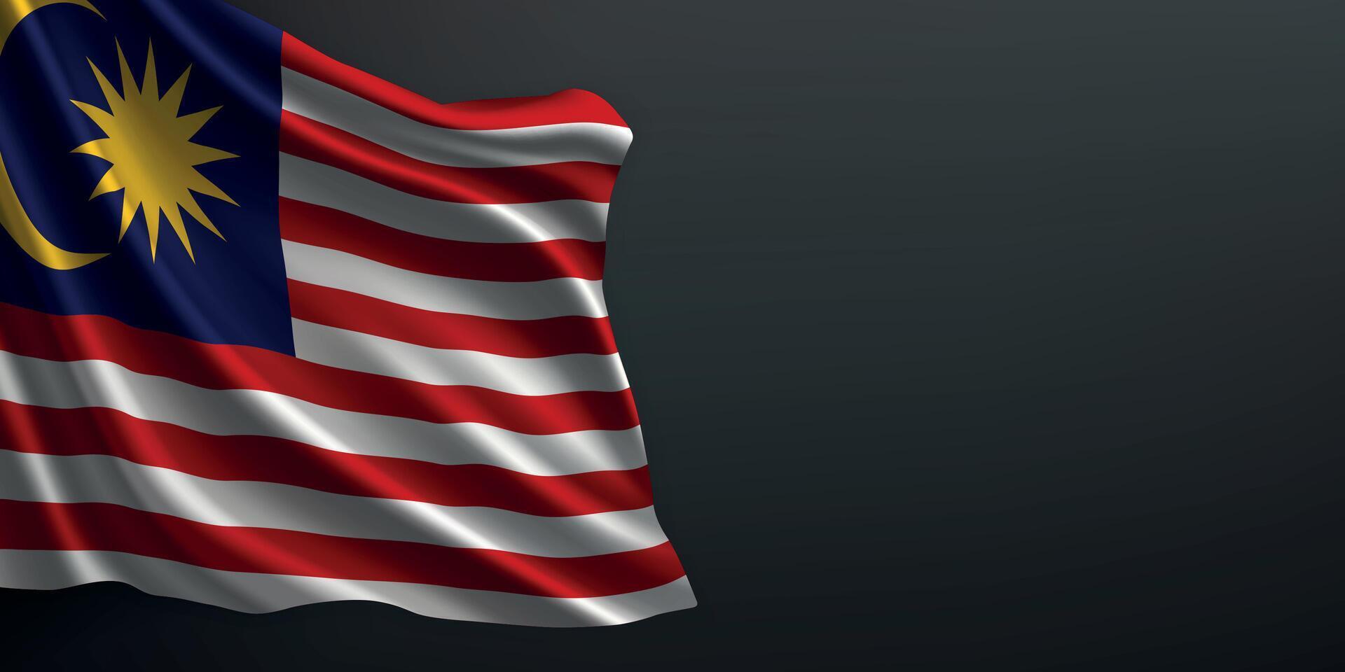 Malaysia national flag waving on dark background vector