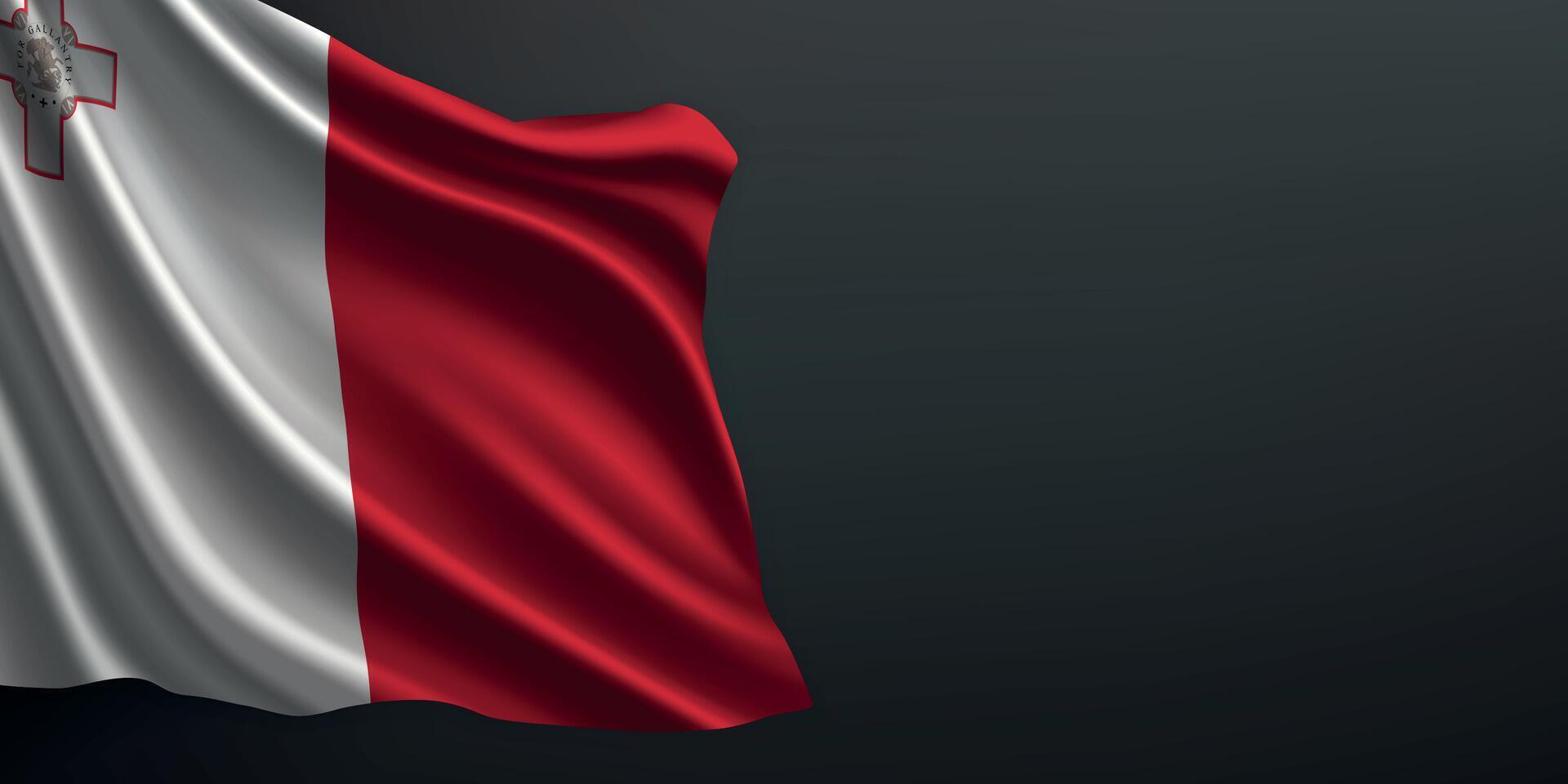 Malta national flag waving on dark background vector