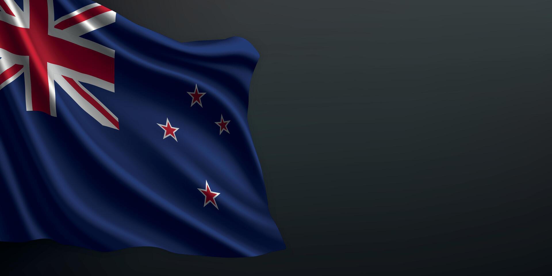 New Zealand national flag waving on dark background vector