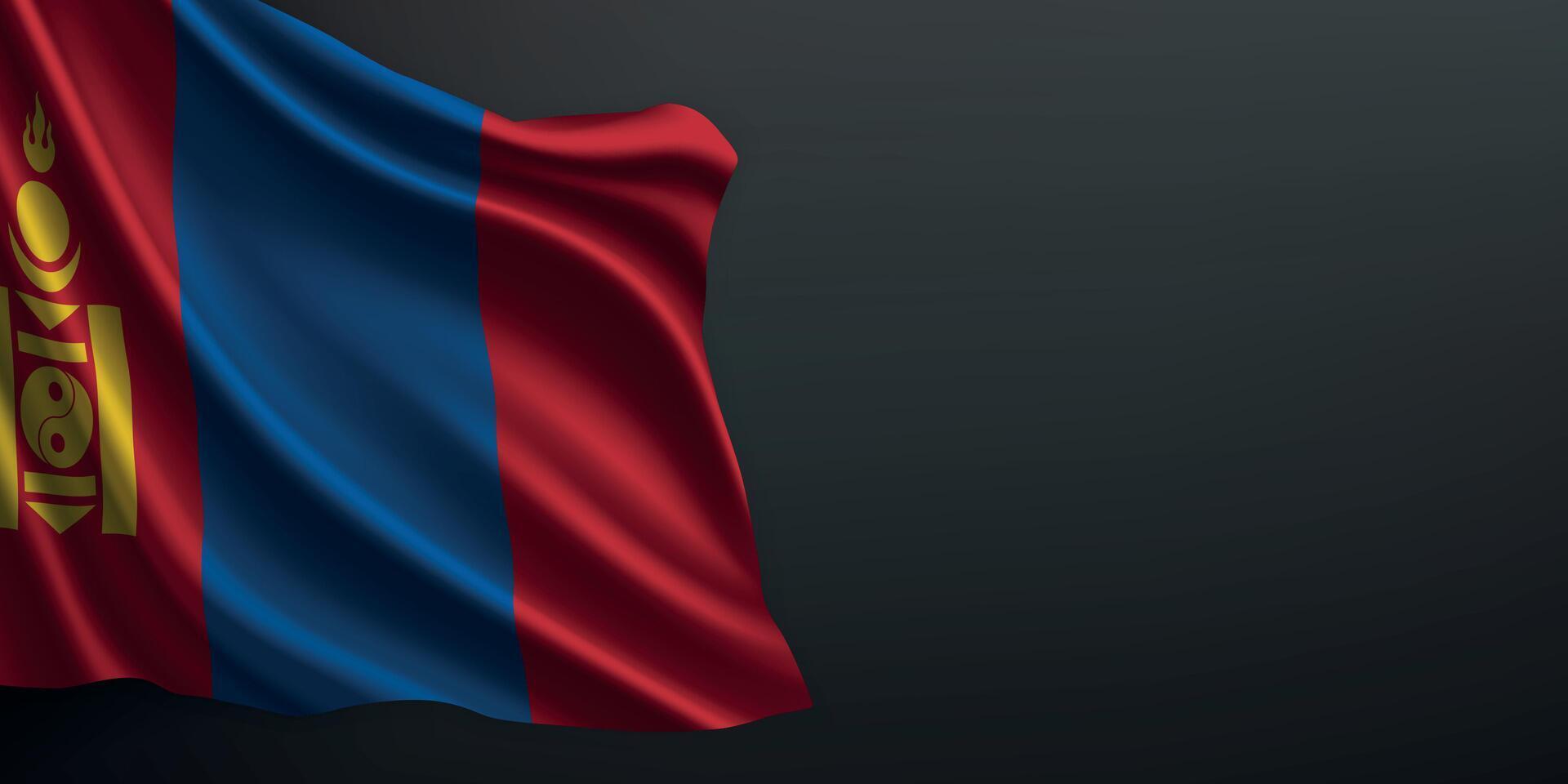 Mongolia national flag waving on dark background vector