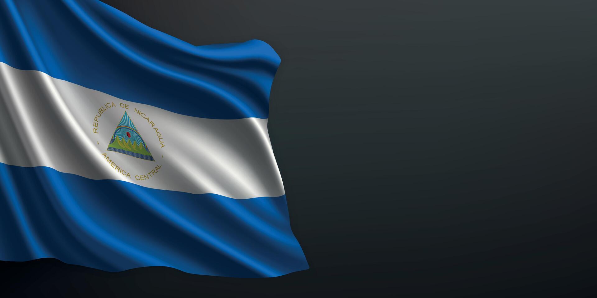 Nicaragua national flag waving on dark background vector