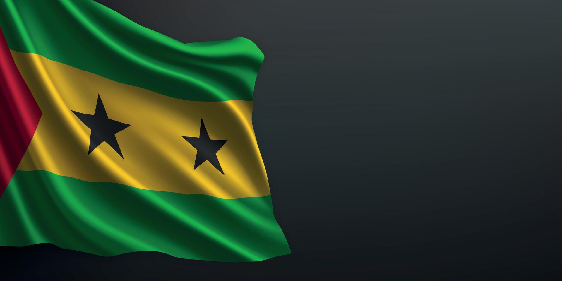 Sao Tome and Principe national flag waving on dark background vector