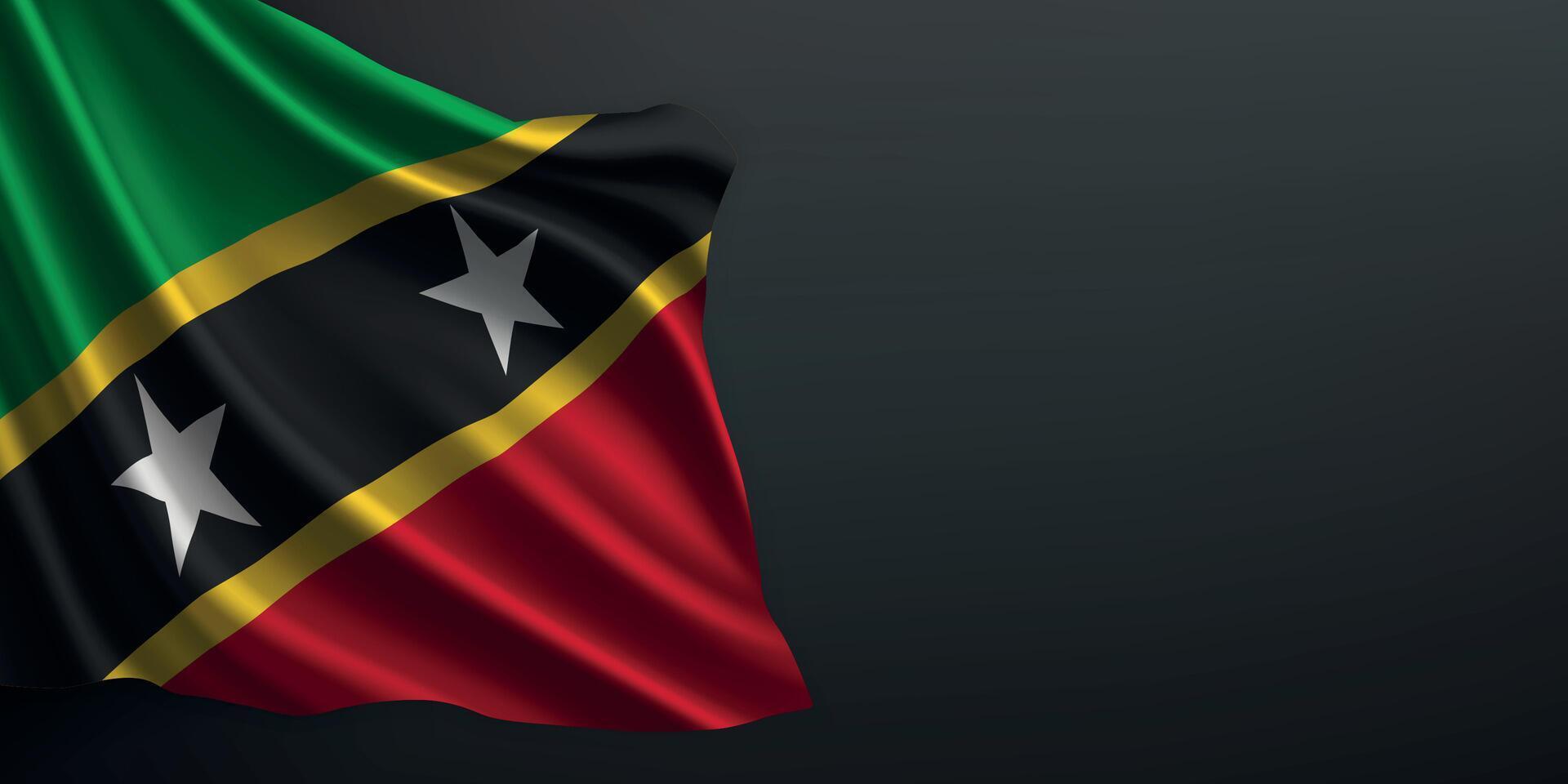 Saint Kitts and Nevis national flag waving on dark background vector