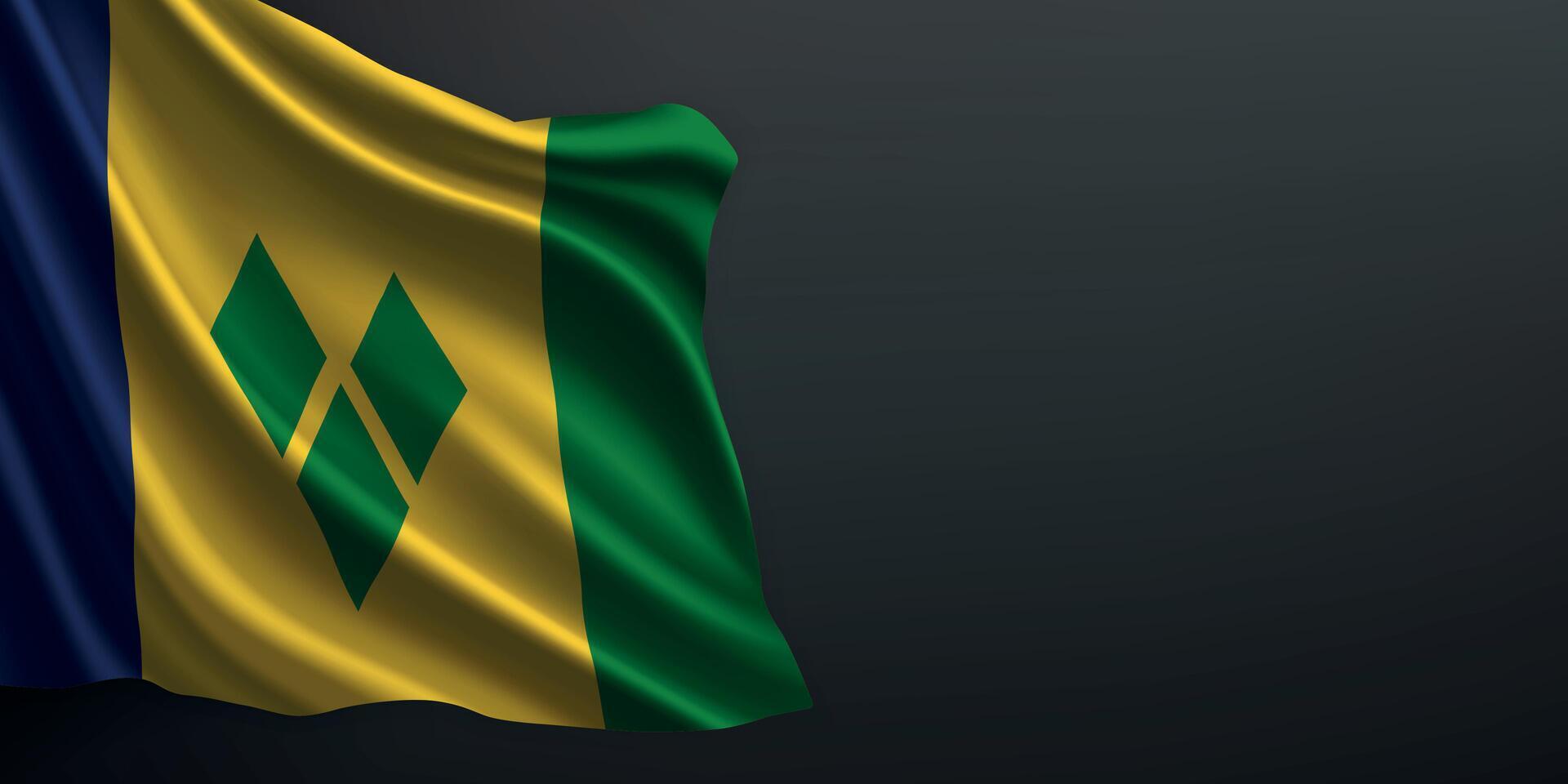 Saint Vincent and the Grenadines national flag waving on dark background vector