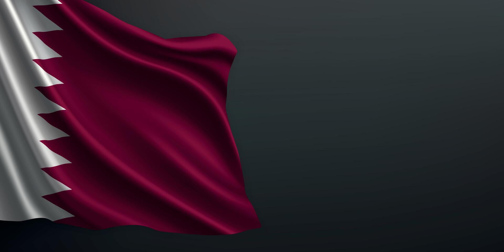 Qatar national flag waving on dark background vector