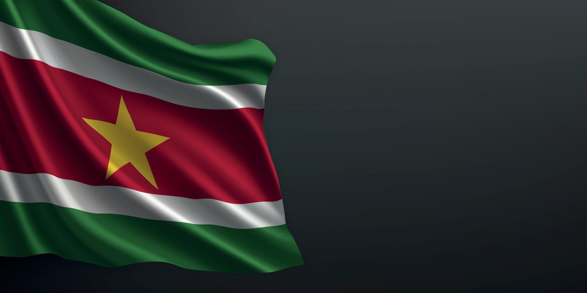 Suriname national flag waving on dark background vector