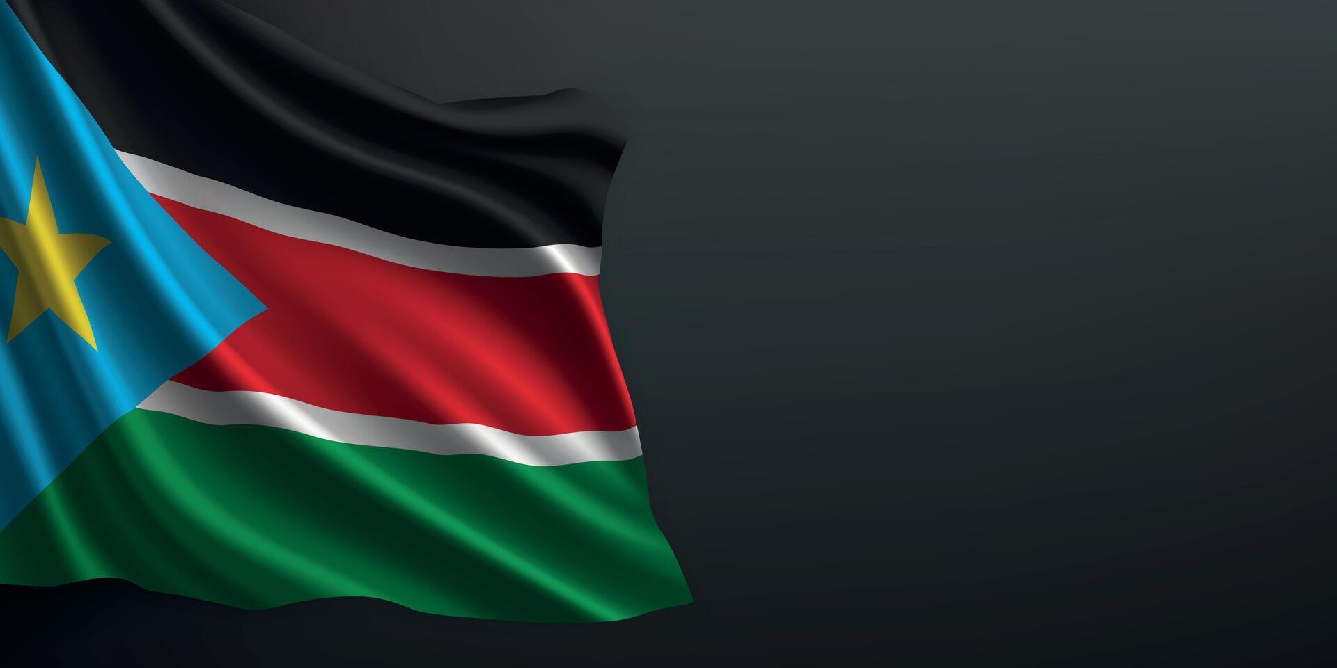 South Sudan national flag waving on dark background vector