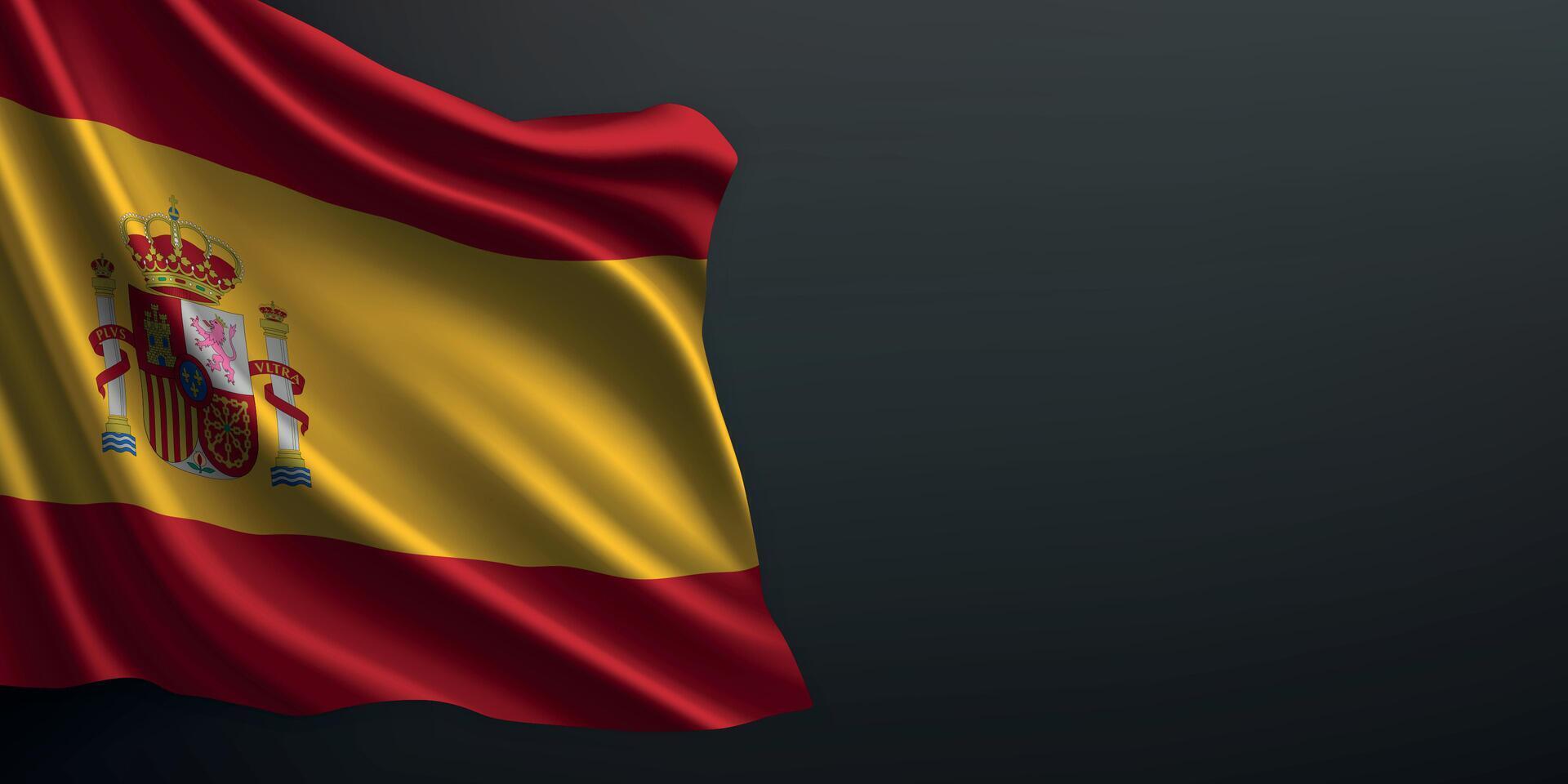 Spain national flag waving on dark background vector