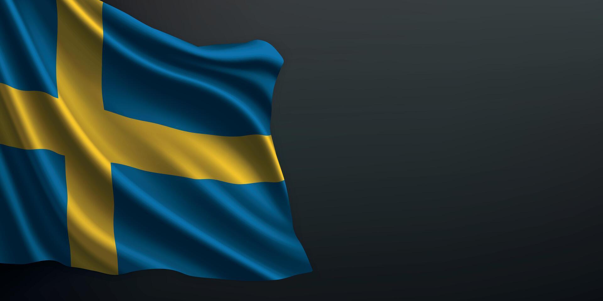 Sweden national flag waving on dark background vector