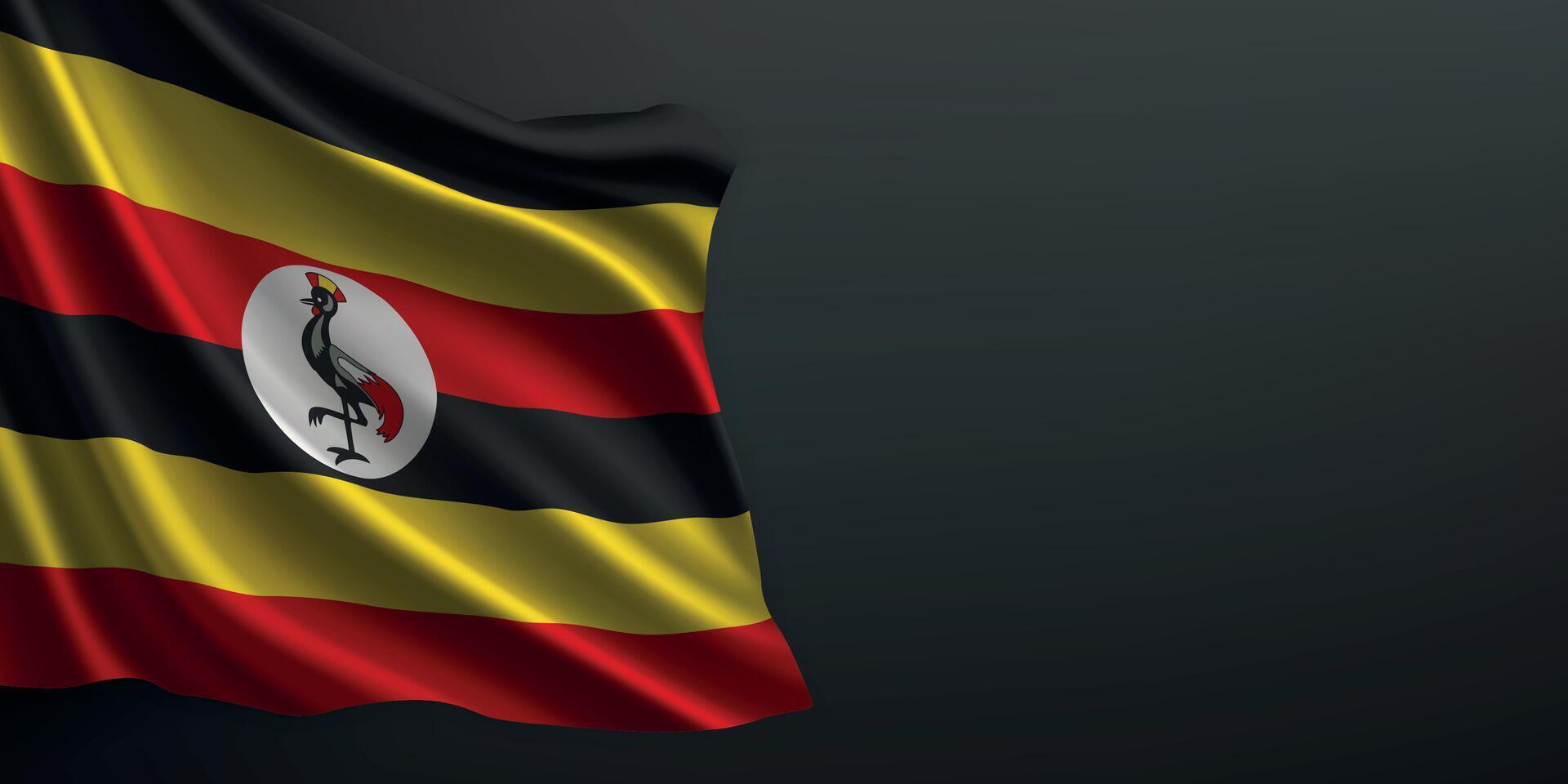 Uganda national flag waving on dark background vector