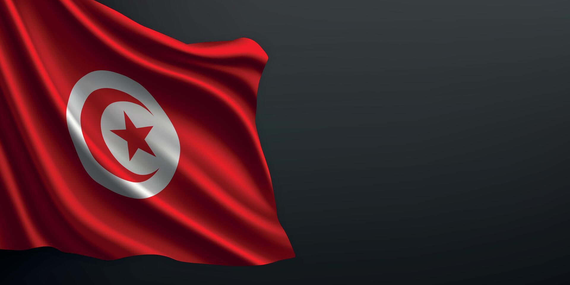 Tunisia national flag waving on dark background vector