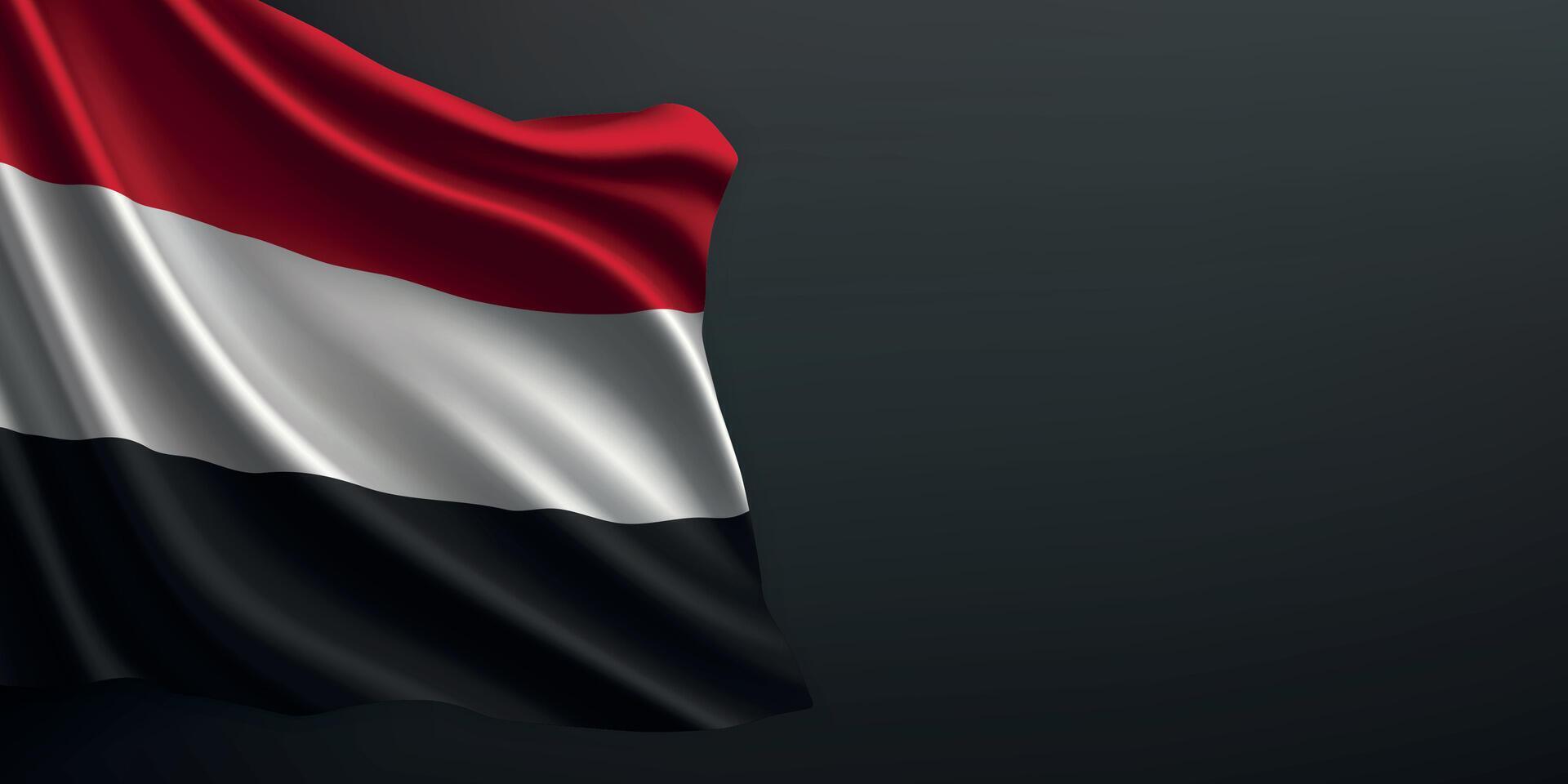 Yemen national flag waving on dark background vector