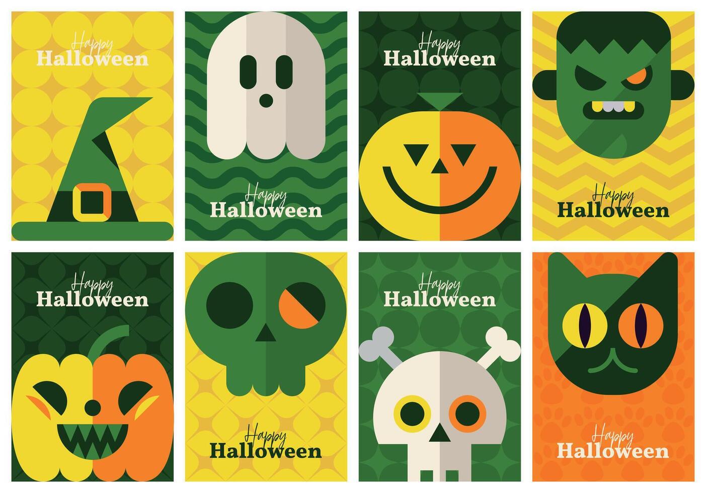 Halloween poster set with cute flat design characters vector