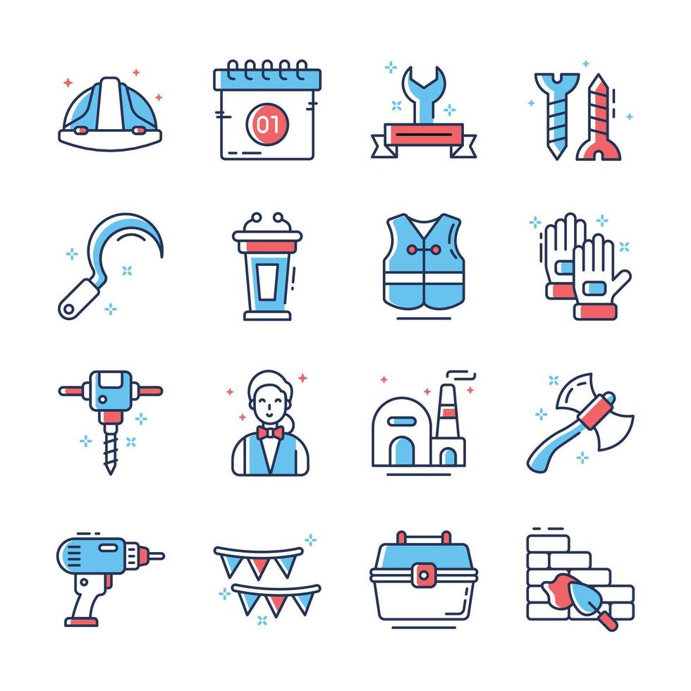 Get this handy collection of labour day outline style icons vector