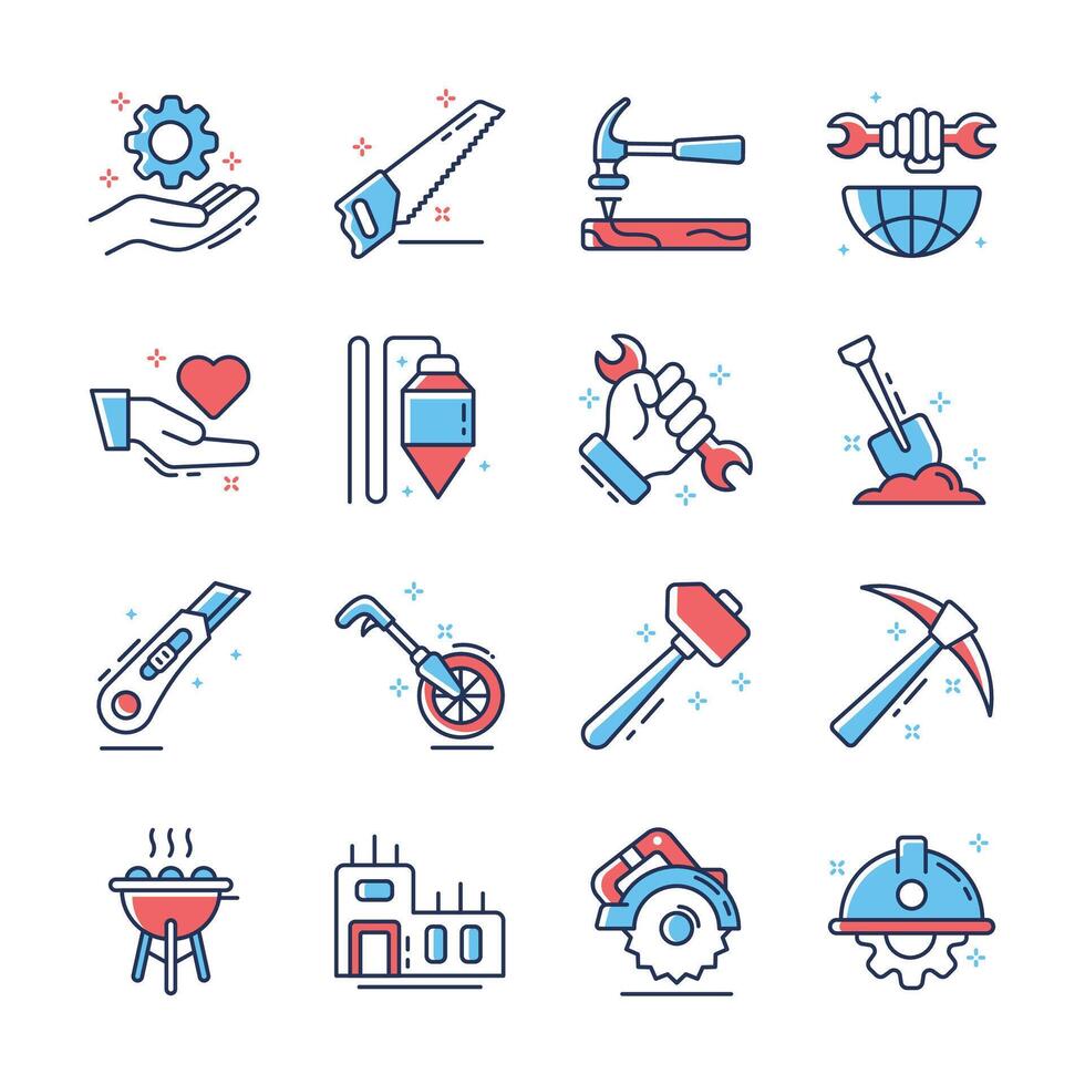 Check this modern collection of construction and labour day line icons vector