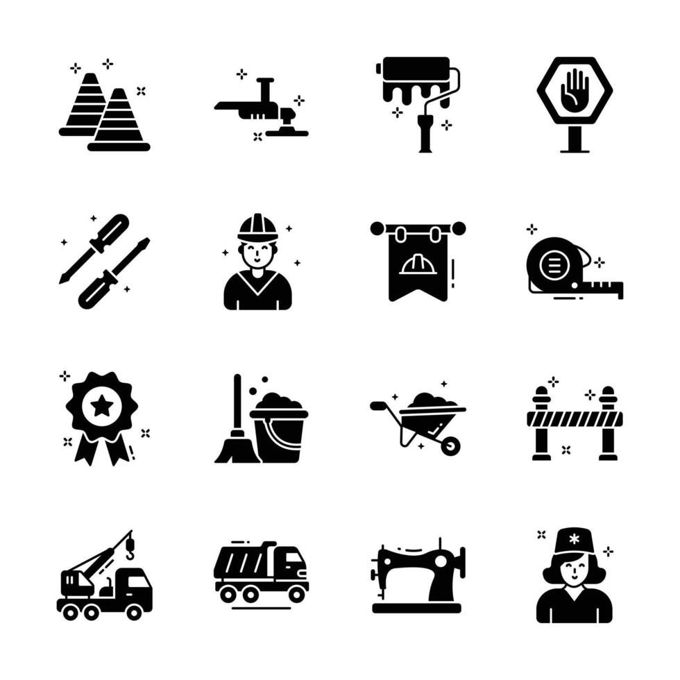 Check out our premium collection of construction tools glyph style icons vector