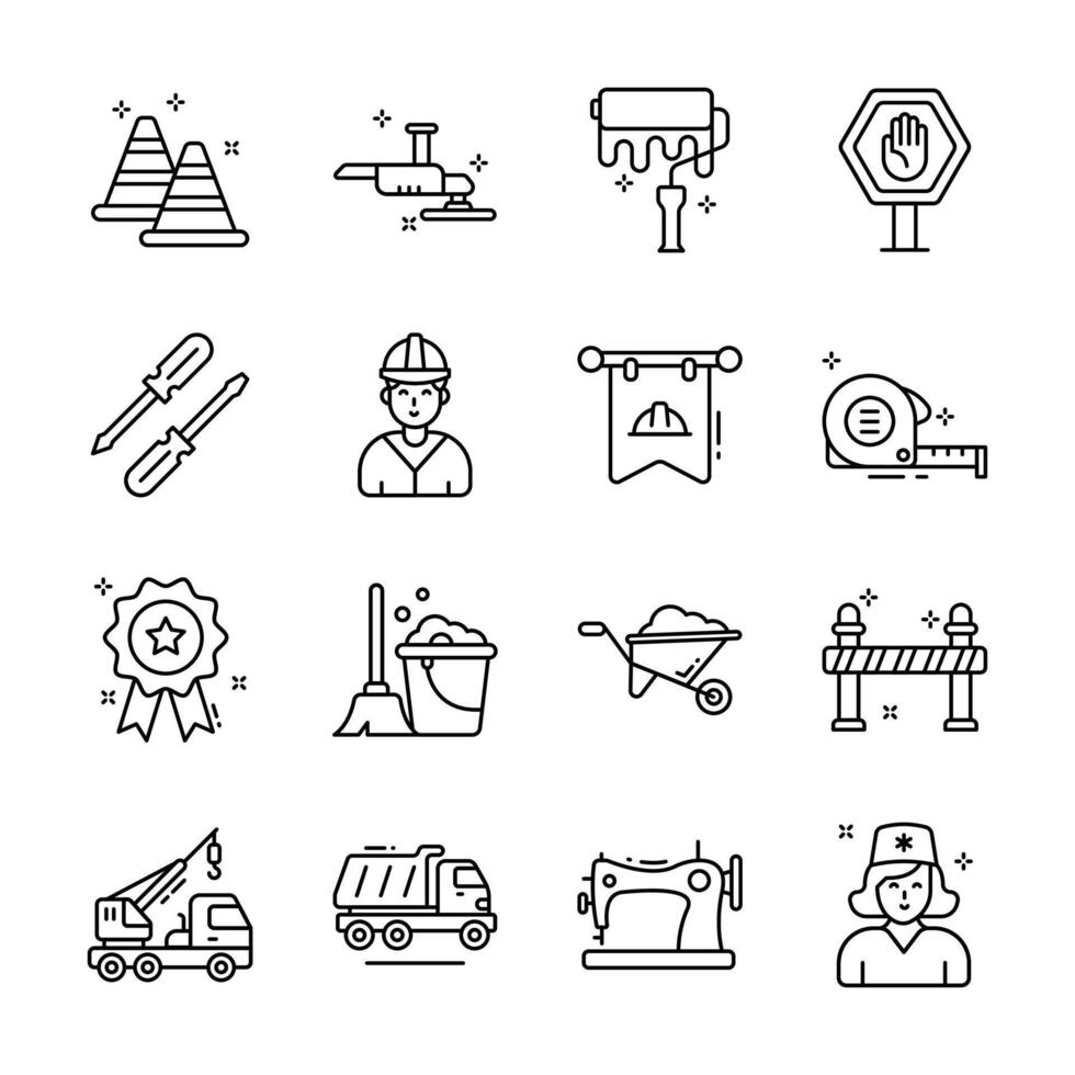 Check out our premium collection of construction tools outline style icons. vector