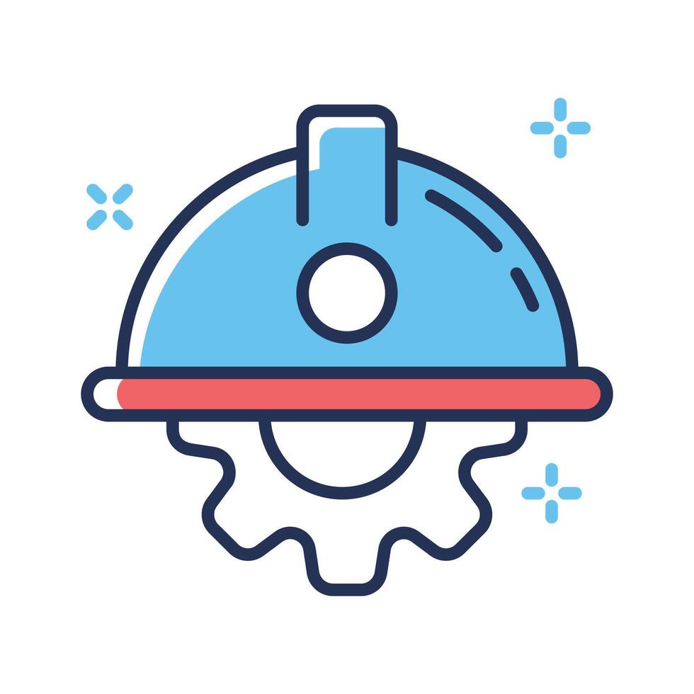 Linear style icon showing civil engineering hat and gear vector