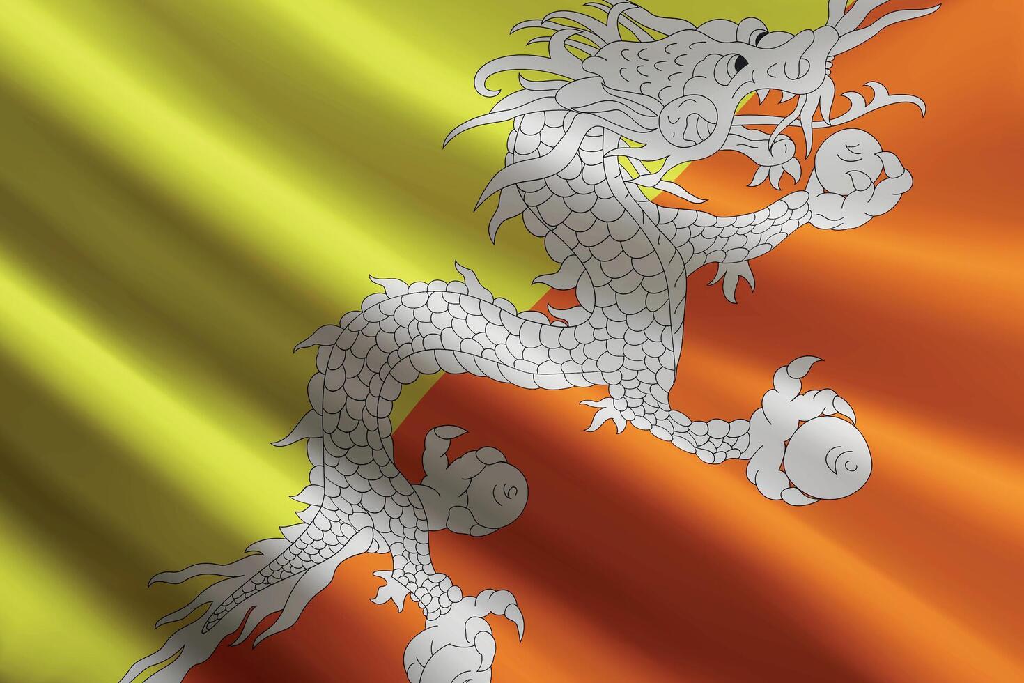 Bhutan flag waving in the wind, detailed silk texture vector