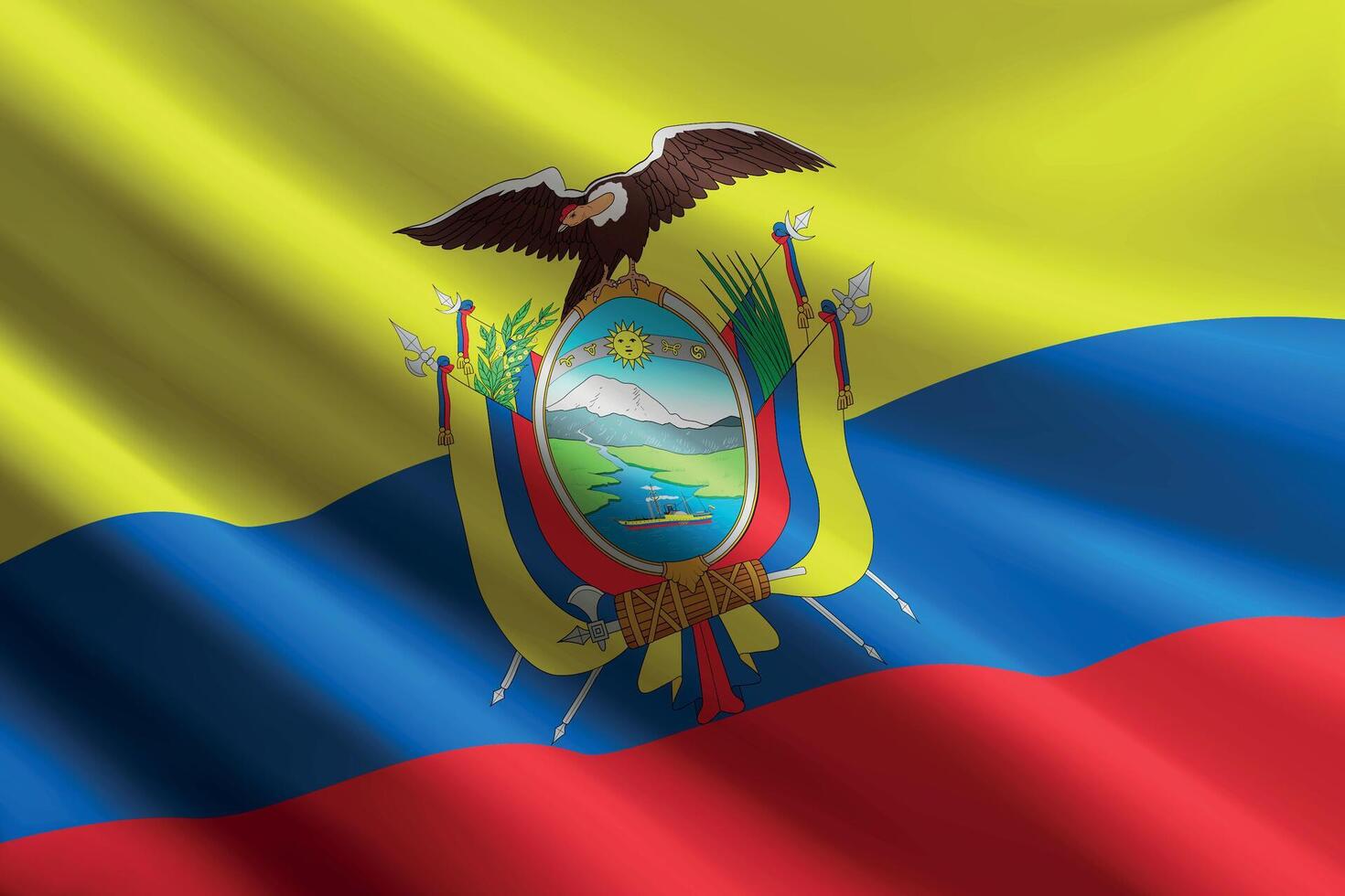 Ecuador flag waving in the wind, detailed silk texture vector
