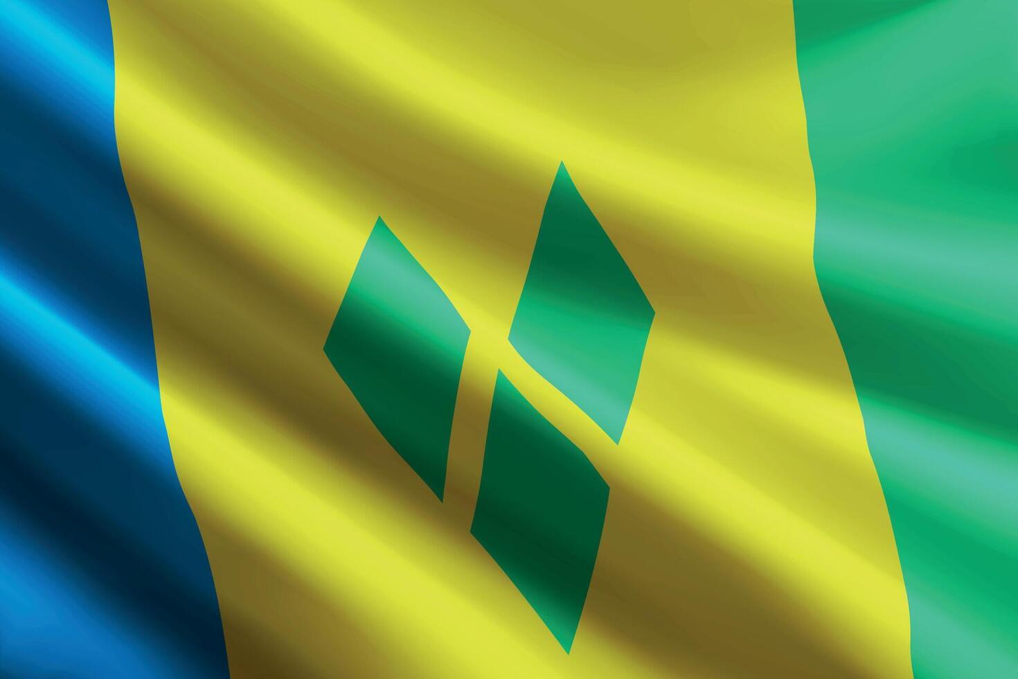 Saint Vincent and the Grenadines flag waving in the wind, detailed silk texture vector