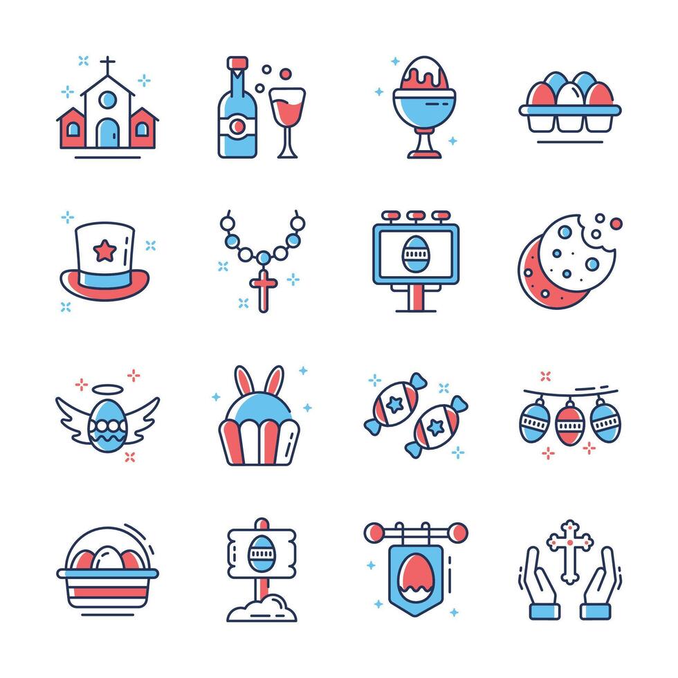 Get this modern collection showing easter day event flat outline icons vector