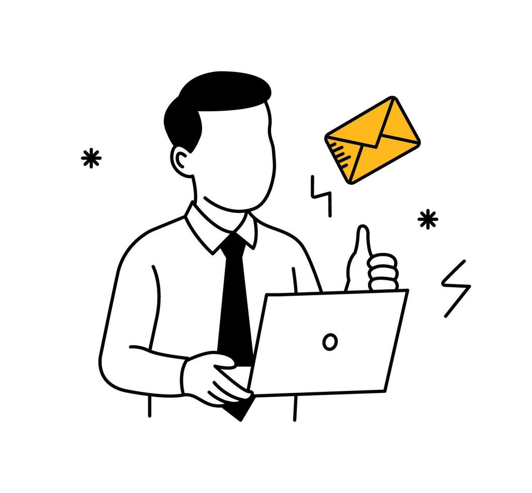 Businessman receiving email on laptop. Notification and communication concept. vector