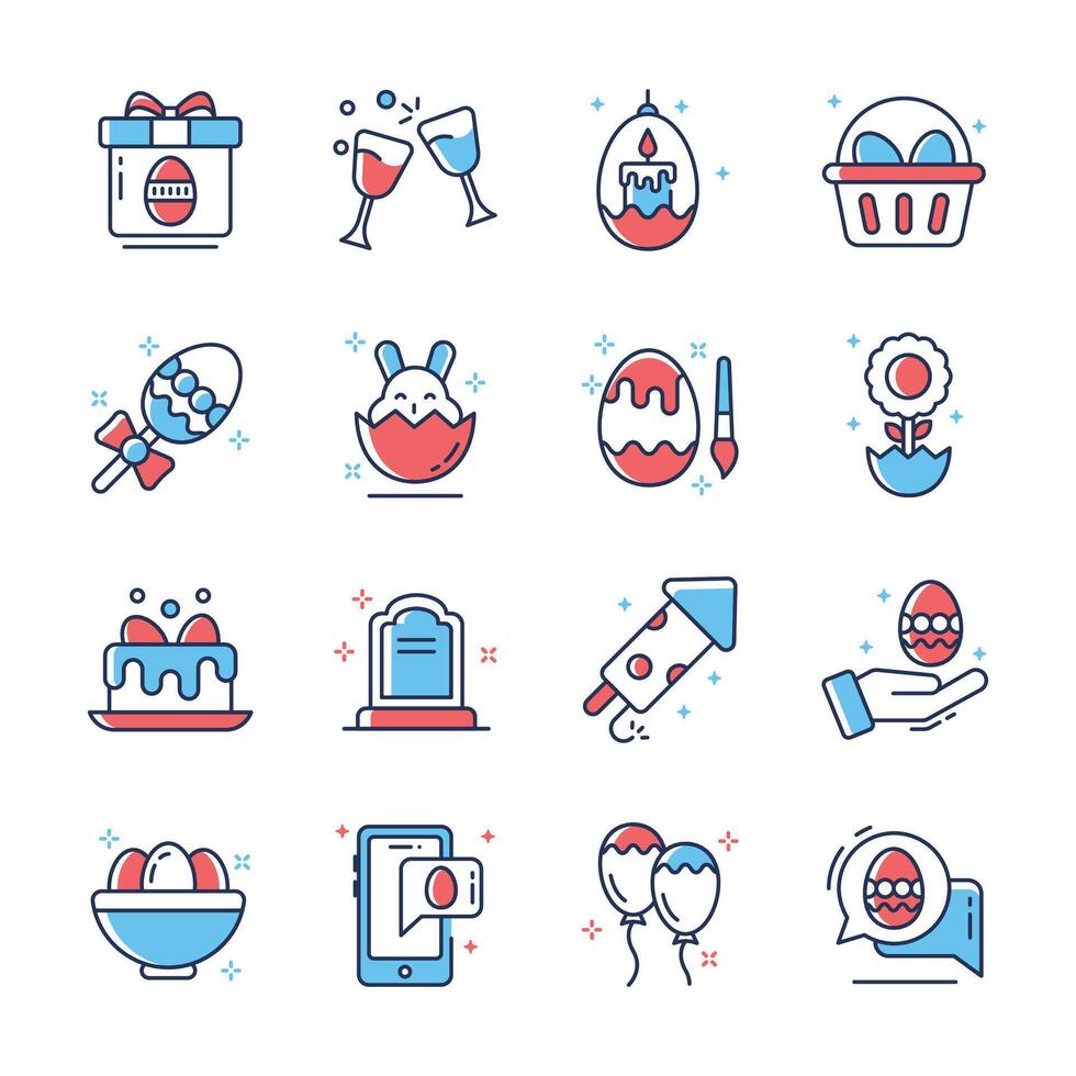 Grab trendy collection of easter day celebration flat outline icons vector