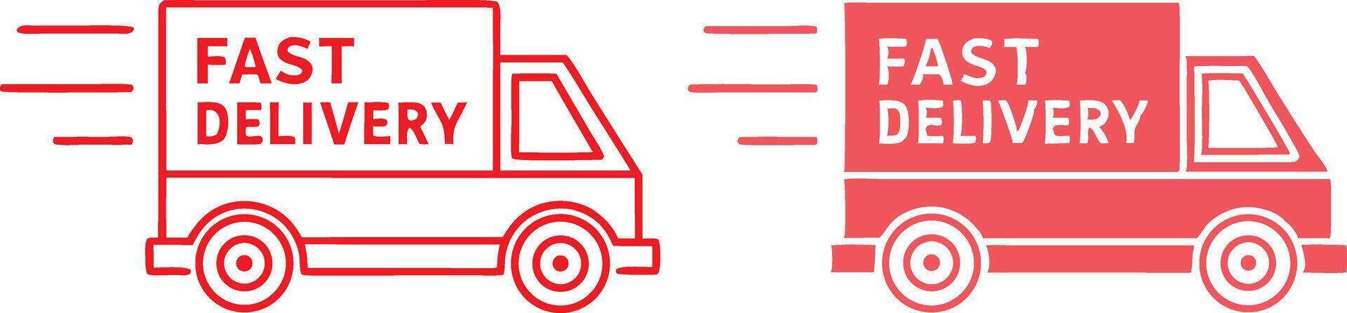 Red Delivery Truck Silhouette with Fast Delivery Text on a White Background vector