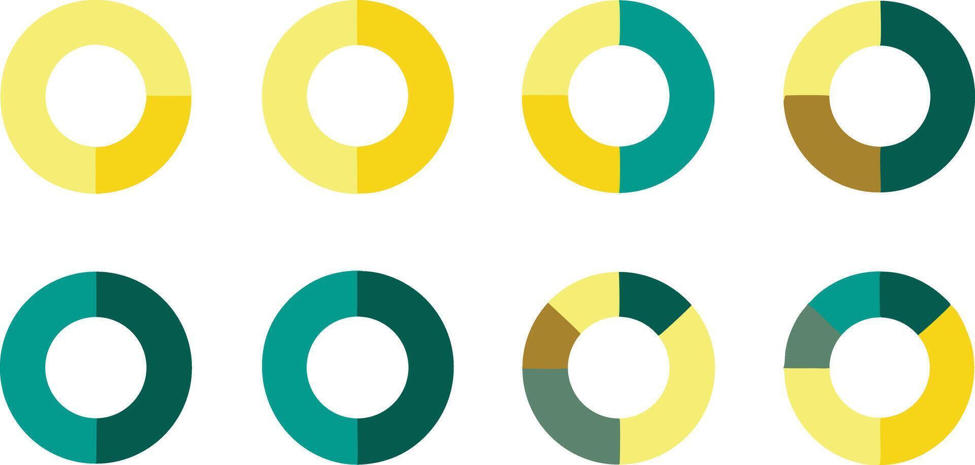 Donut Chart Set With Teal Yellow Segments On White Background, Round Graph, Diagram vector