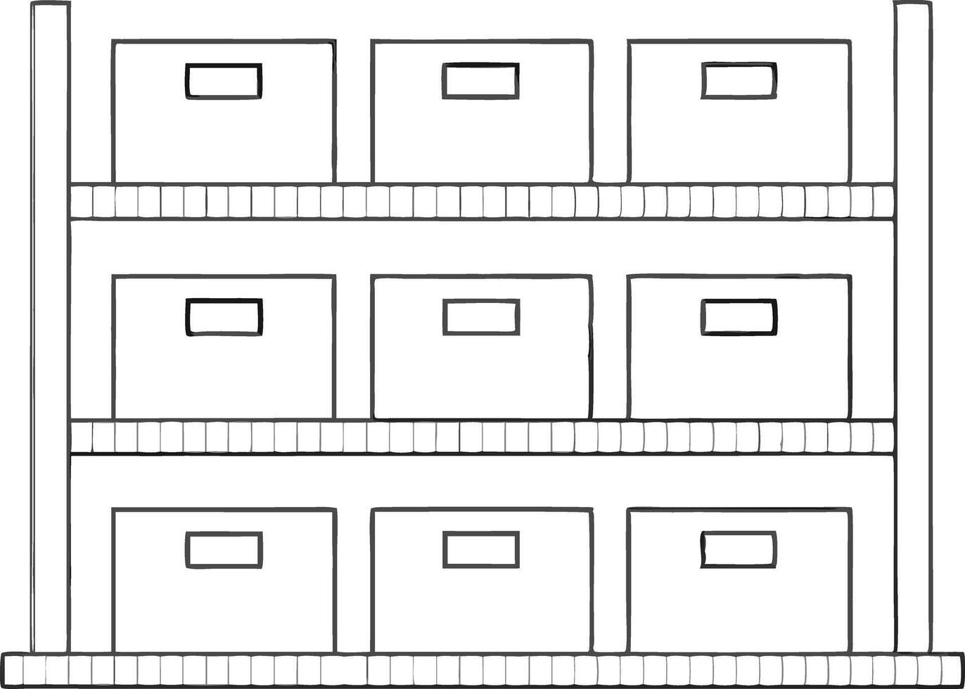 Outline rack with shelf storage holding nine container boxes vector
