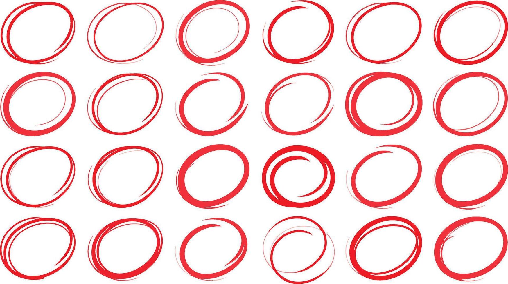 Red Circle Shapes Collection on White Background Hand Drawn Imperfect Circles vector