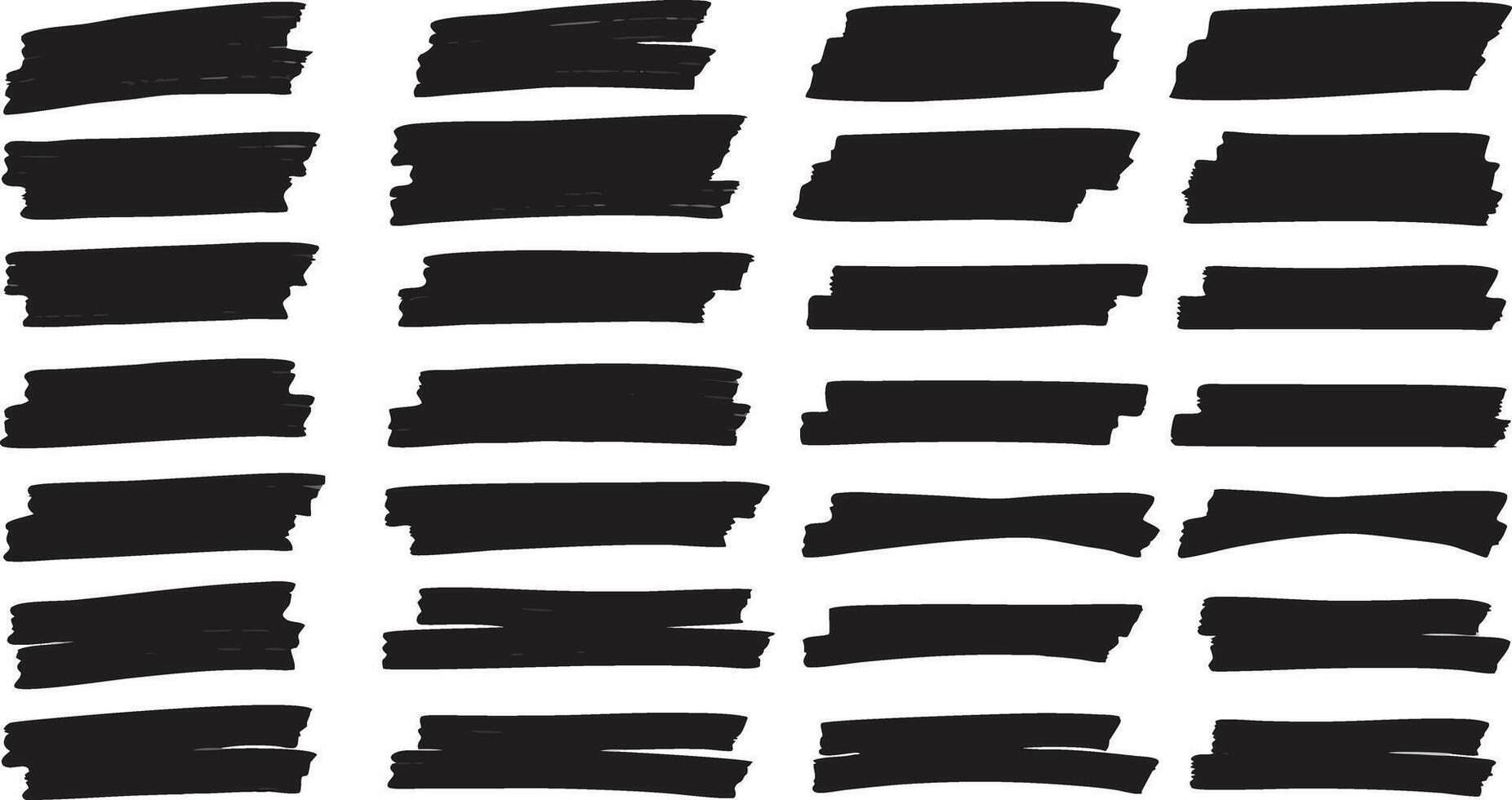 Black Brush Stroke Set, Hand Drawn Marker Stripes, Doodle Design Elements vector