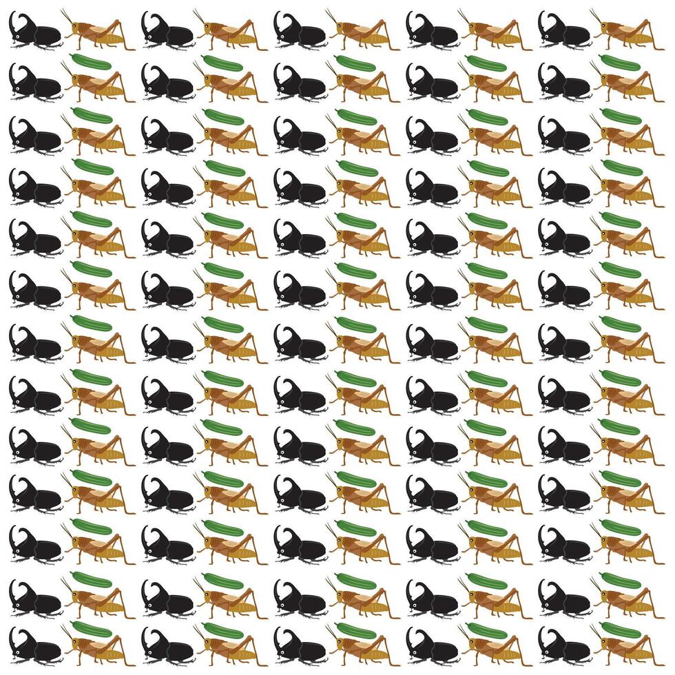 grasshopper hercules beetle with fruit as a pattern background vector