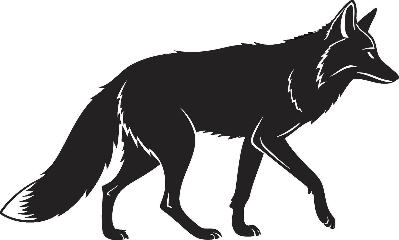 Black silhouette of a fox walking on a white background in a illustration style image vector