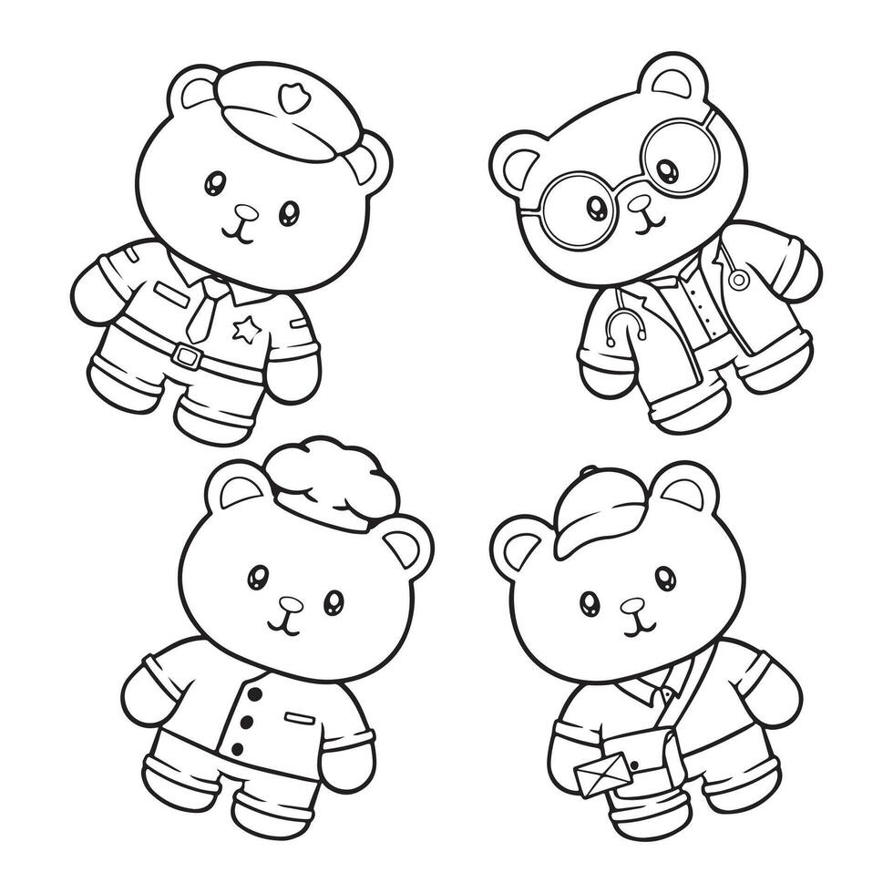 Cute teddy bears in different poses. Cartoon illustration. vector