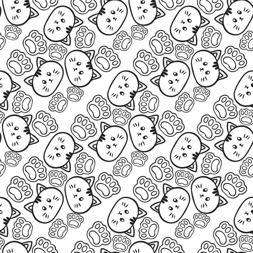 Seamless pattern with cute cats. Black and white illustration. vector