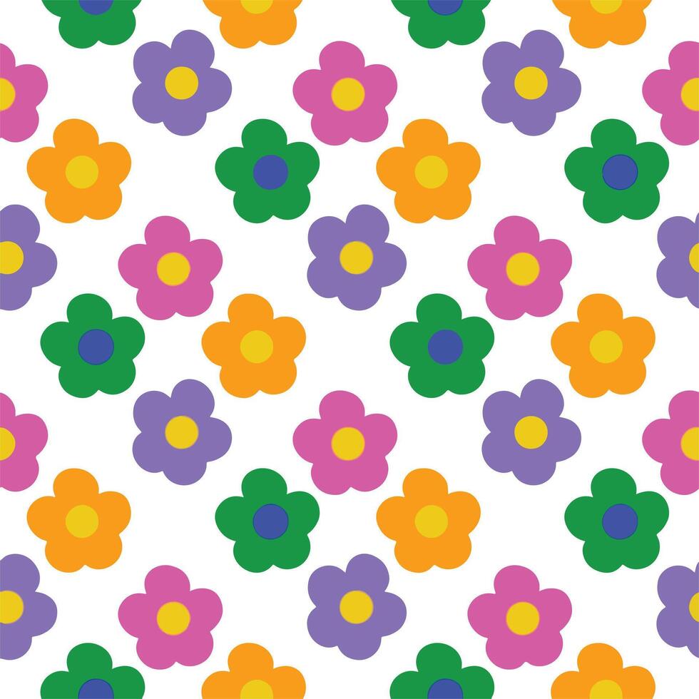Seamless pattern with colorful flowers on white background. illustration. vector