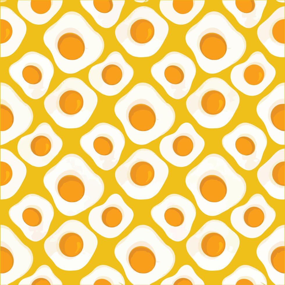 Seamless pattern with fried eggs on yellow background. illustration. vector