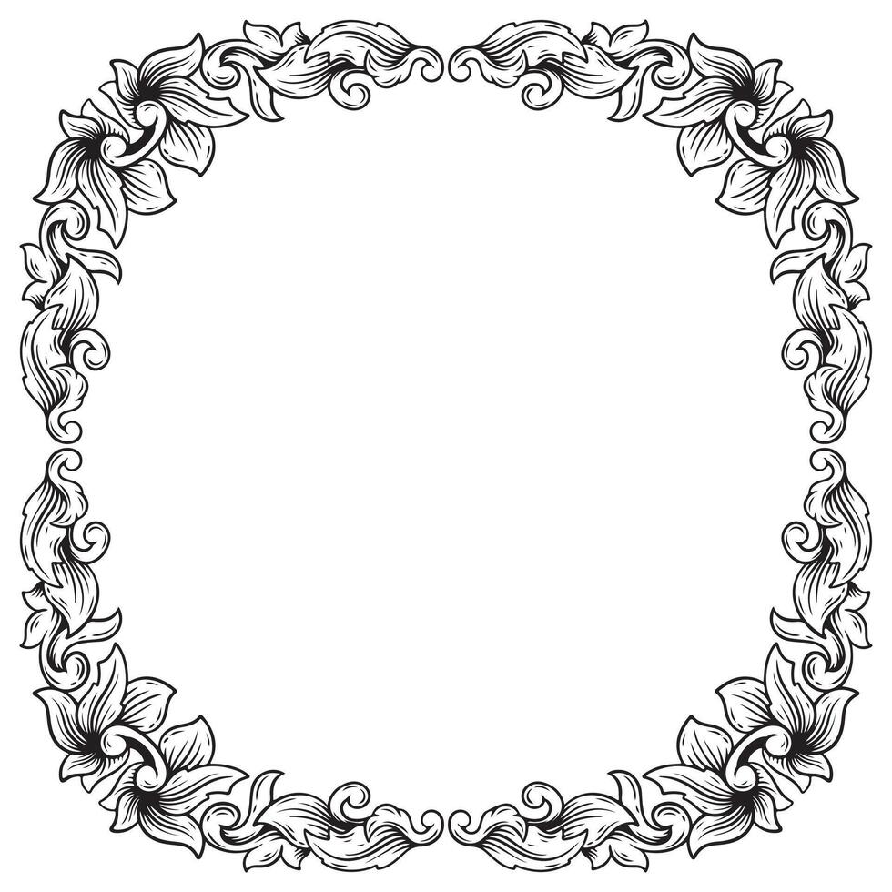 Illustration of floral frame with black and white lines on white background vector