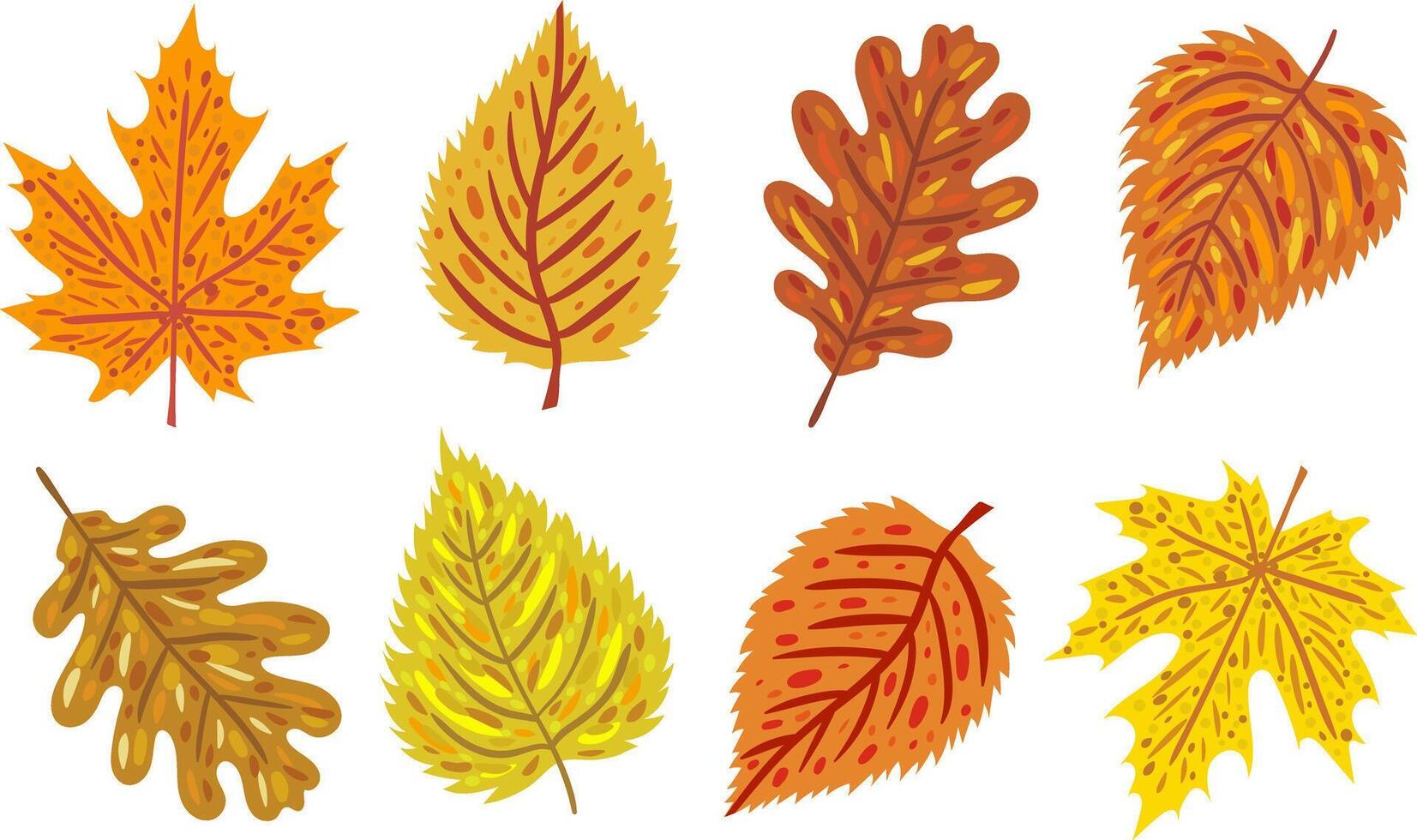 autumn leaves set with abstract patterns colorful fall foliage elements web design posters decoration hand drawn style collection isolated digital art vector