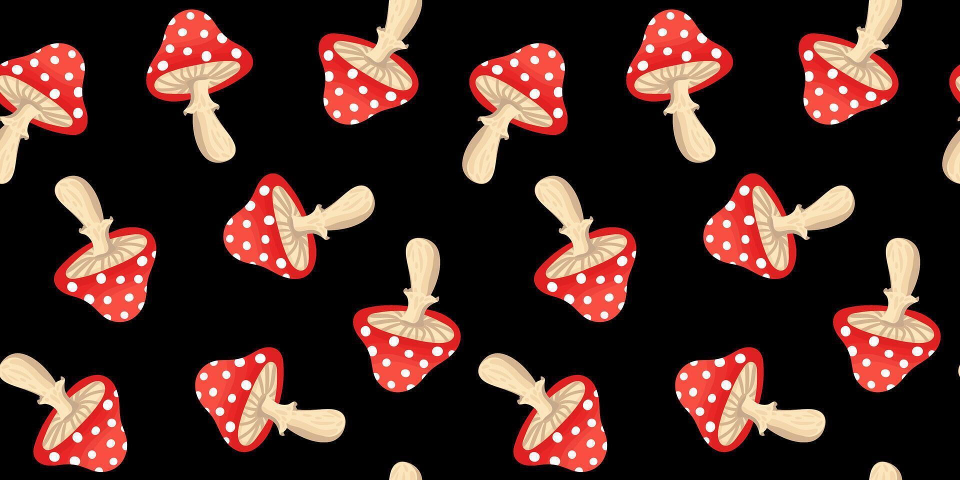 cute polka dot mushrooms endless tileable background traditional fairytale design element for children's products black background vector