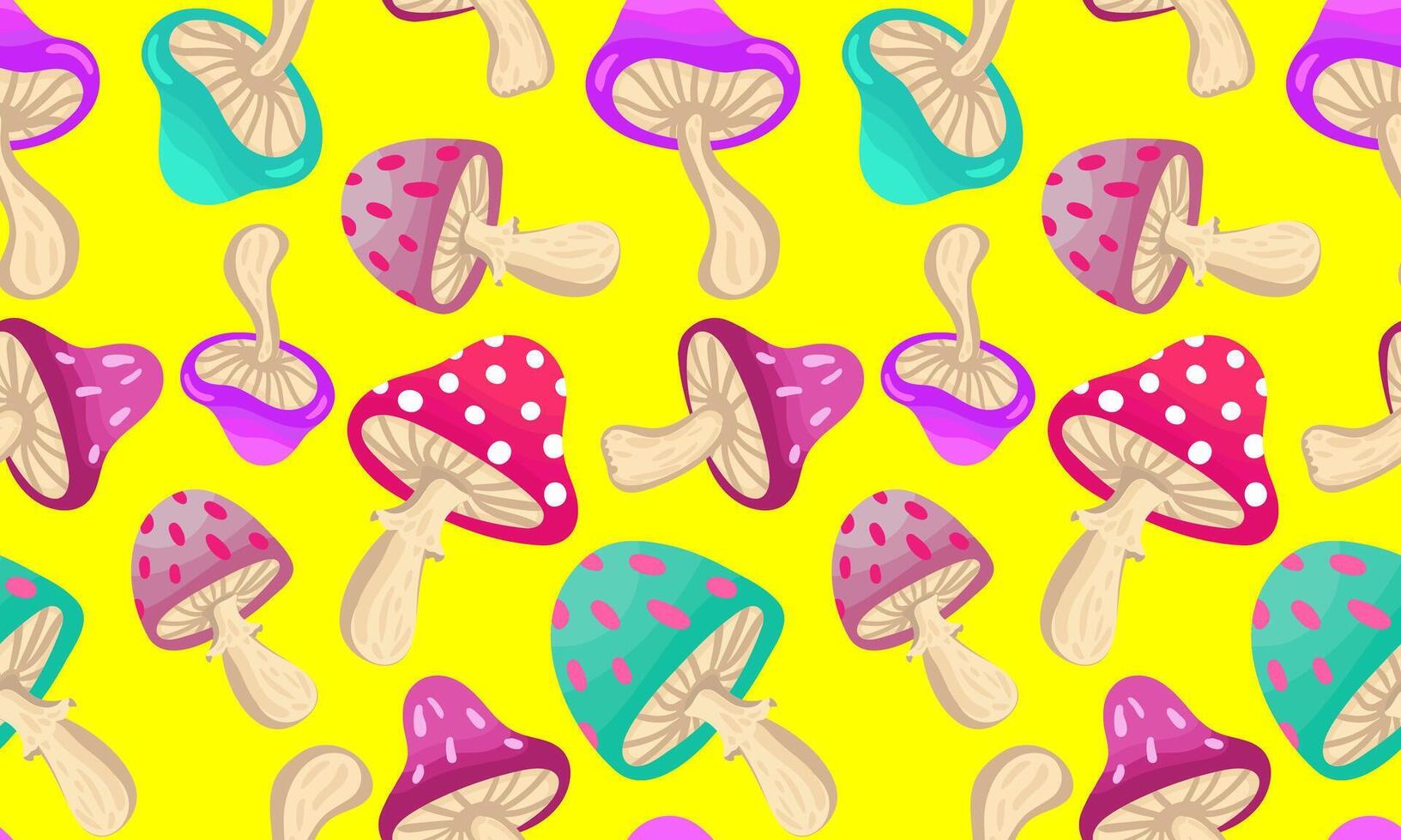 neon fantasy fungi endless tileable backdrop fun design for modern graphic applications colorful whimsical mushroom print background textile pop art projects vector