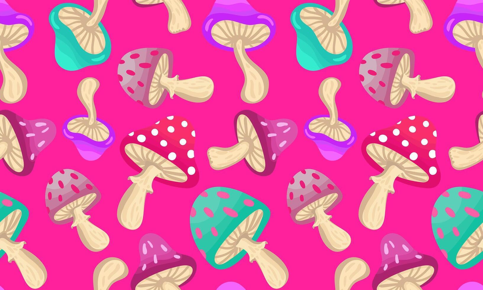 glamorous girly mushroom seamless pattern vibrant pink background with stylish cartoon fungi for fashion textile schic colorful magic decorative projects vector