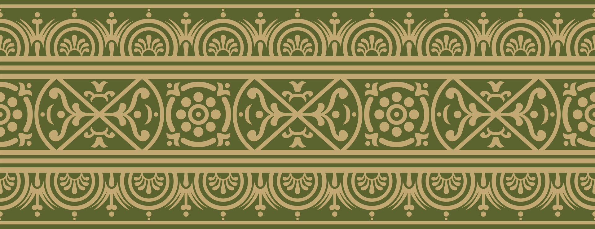 seamless gold with green border, Pompeii frame. Endless Neopolitan ornament vector