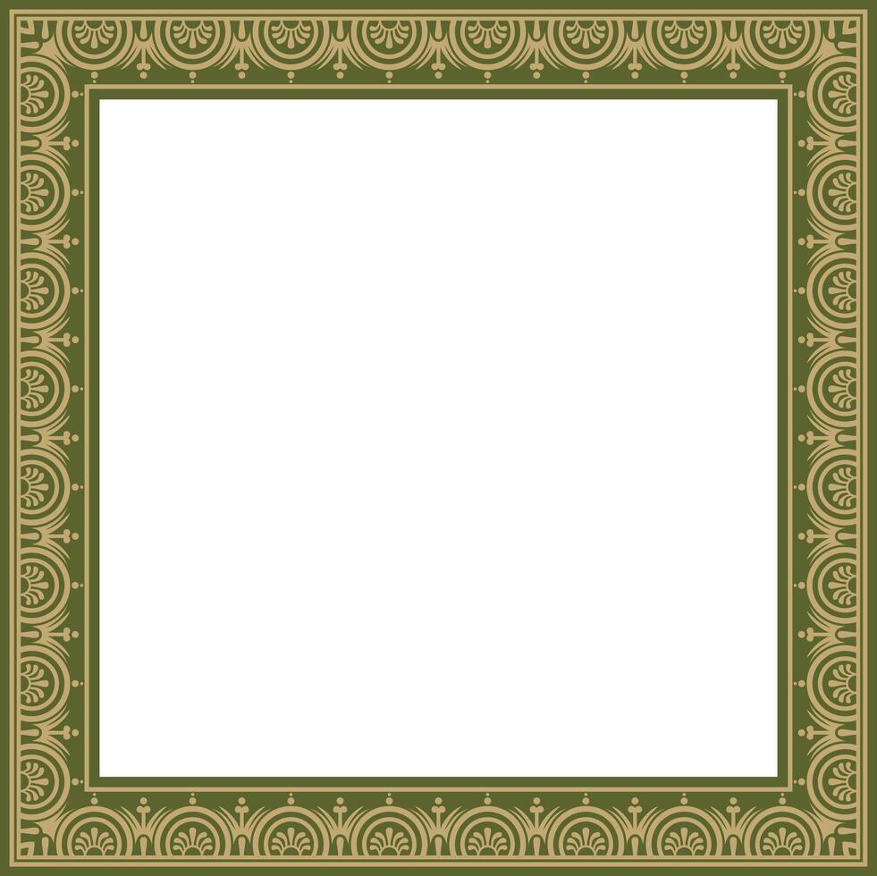 square gold with green border, frame, Pompeii. Rectangle Neopolitan ornament. Ancient Rome vector