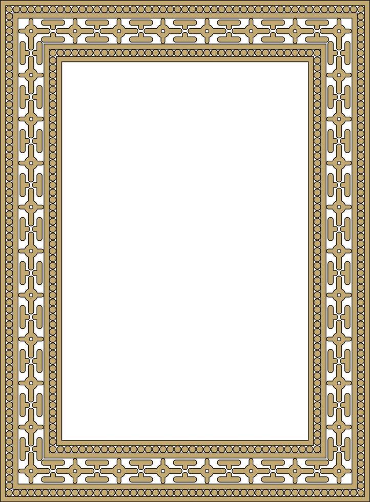 square gold and black ancient Russian ornament. Slavic rectangle, frame vector