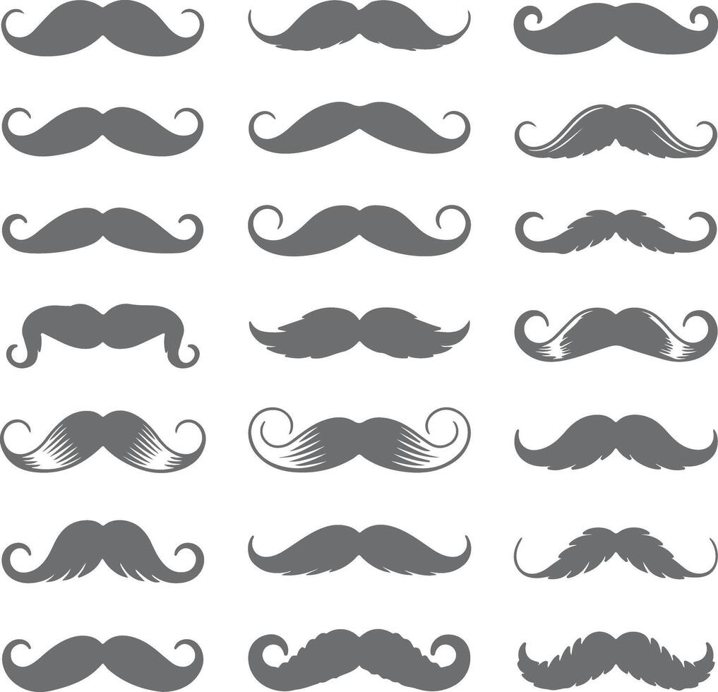 Collection of Gray Mustache Silhouettes Various Styles and Shapes Set of Grey Moustache Icons Isolated on White Background vector