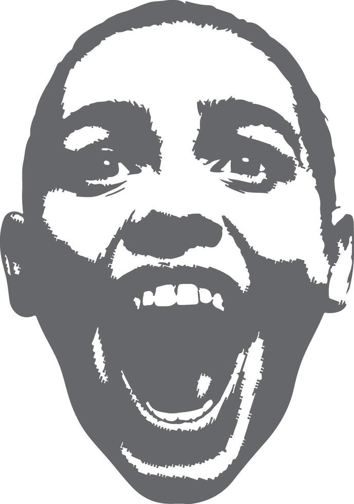 Gray Scale Silhouette of a Childs Face Open Mouth Wide Grinning Teeth Visible grayscale vector